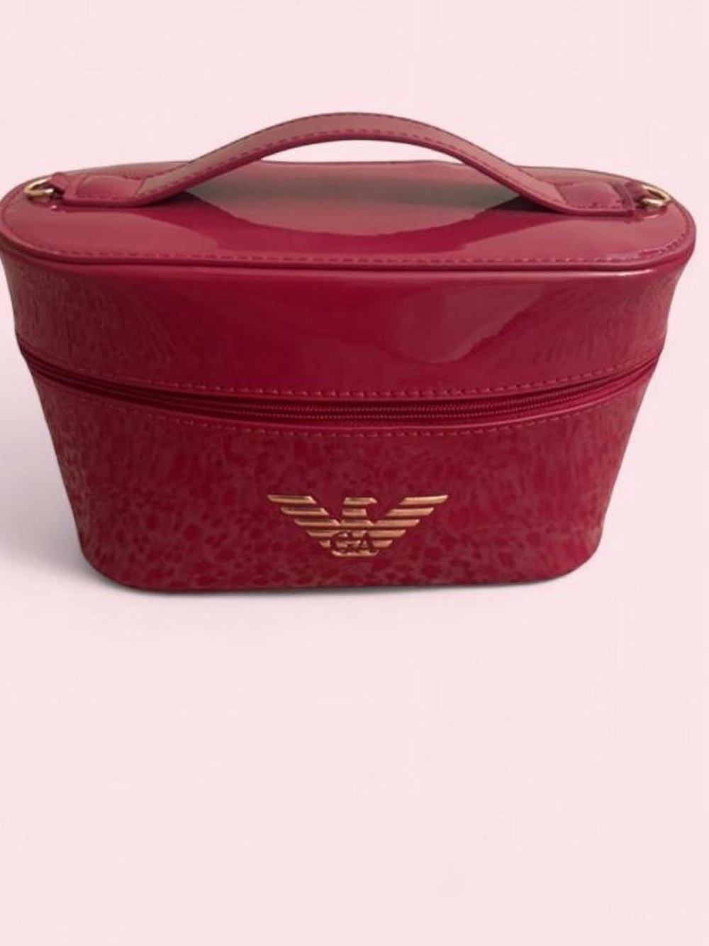 Emporio Armani Glossy Red Patent Top Handle Cosmetic Case
